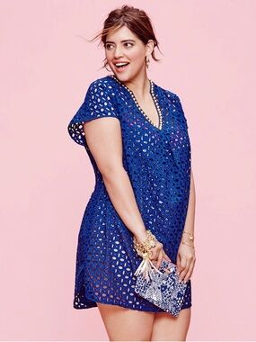 Lilly Pulitzer for Target Royal Blue Eyelet V-Neck Swim Coverup with Gold Studs